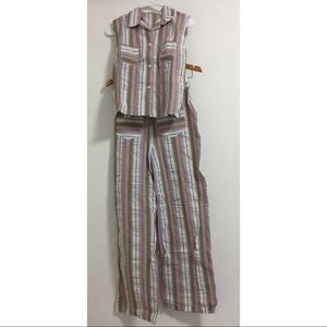 American Vintage Striped Sleeveless Set - Pink and White